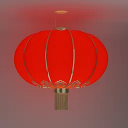 "3D model of a Traditional Red Chinese Festive Lantern for Blender 3D. Inspired by Song Maojin, this lantern features a brocade design and spotlighting. Perfect for adding a touch of simplified realism to your ceiling light collection."