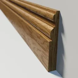 Lowpoly 3D skirting board model in light oak texture for Blender, optimized with 2K PBR material for realistic rendering.