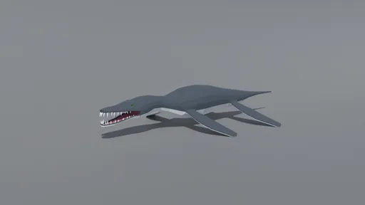 Low poly Liopleurodon model created for Blender 3D with distinct meshes for tongue, eyes, and teeth, suitable for CG visualization.