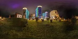 City lawn at night