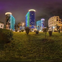 City lawn at night