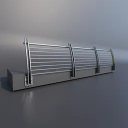 Detailed 4.5m modular metal railing 3D model, designed for Blender, showcasing sleek horizontal bars with subtle greenery.