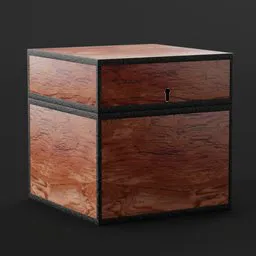 3D Blender render of a realistic wooden chest with black accents, ideal for kids' room decor and gaming enthusiasts.