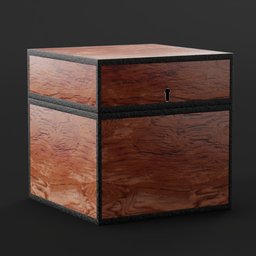 3D Blender render of a realistic wooden chest with black accents, ideal for kids' room decor and gaming enthusiasts.