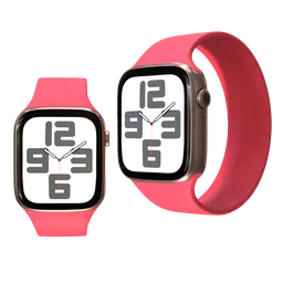 Detailed 3D render of a smartwatch with a pink band, designed for use in Blender 3D software.