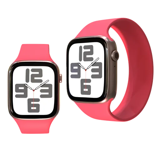 Detailed 3D render of a smartwatch with a pink band, designed for use in Blender 3D software.