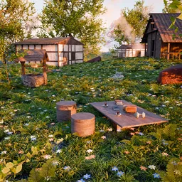 Sunlit Mountain Village in Summer