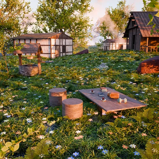 Sunlit Mountain Village in Summer