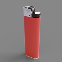 "Realistic plastic lighter 3D model in Blender 3D software. Inspired by Edward Okuń's product design and Georgia O'Keeffe's cinnamon skin color, this lighter features a red body with a functioning lighter. Perfect for 3D character models and product visualizations."