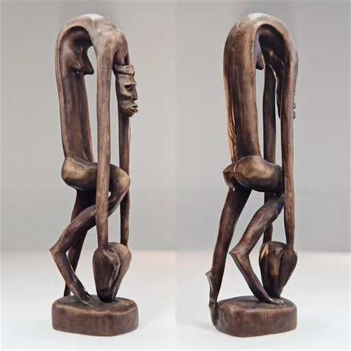Detailed Blender 3D model of a wooden tribal statue with high-resolution textures, ideal for artistic rendering and animation.
