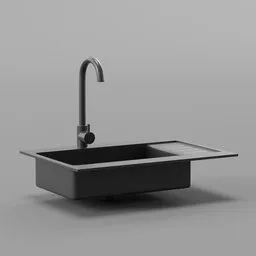 Detailed black kitchen sink 3D model with faucet, suitable for Blender rendering and CG projects.