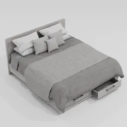 High-quality 3D model of minimalist king bed with wood and steel features, compatible with Blender.