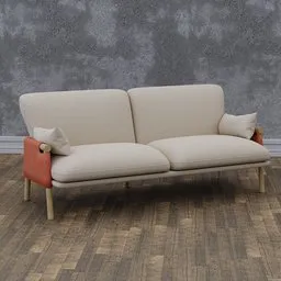 "Discover the Savannah Sofa, a stunning 2-seater sofa designed by Monica Förster in Swedish design style wrapped in leather and made from solid wood. Perfect for natural texture lovers, it's modeled in Blender 3D with realistic proportions and features a pillow on top. Ideal for use in 3D interior design projects."