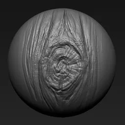 3D sculpting brush for Blender creating detailed wood textures, including stumps and bark surfaces.