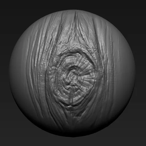 3D sculpting brush for Blender creating detailed wood textures, including stumps and bark surfaces.