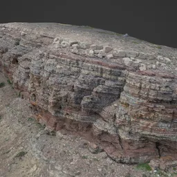 Detailed 3D model of an eroded strata rock cliff, compatible with Blender for landscape design.