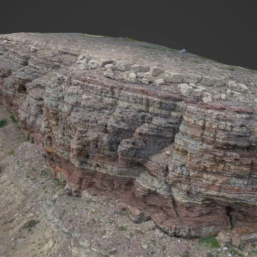 Detailed 3D model of an eroded strata rock cliff, compatible with Blender for landscape design.