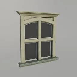 Detailed 3D baroque window model with plastic frame and copper sill, optimized for Blender eevee and cycles, lowpoly with packed textures.