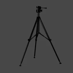 "A black tripod with a camera attached, perfect for photography and videography. This 3D model is ideal for Blender 3D software. It is a great addition to any digital collection."