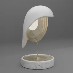 "Modern minimalist white lamp shade in bird shape for Blender 3D rendering. Inspired by Greek goddess Athena, the stylized shade features a curved light and detailed white marble texture. Perfect for trendy mid-century modern interiors."