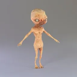 Highly detailed Blender 3D alien model with large eyes and slender body for animation and rendering.