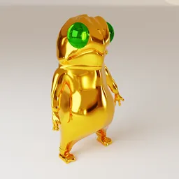 Detailed 3D model of a golden frog with emerald eyes, ideal for Blender 3D artists and collectors.