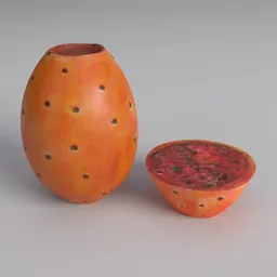 "Highly detailed Fragosika set 3D model for Blender 3D featuring a realistic obsidian pomegranate, cactus and terracotta vase. Handmade with cut version and decimate mod for optimized rendering."