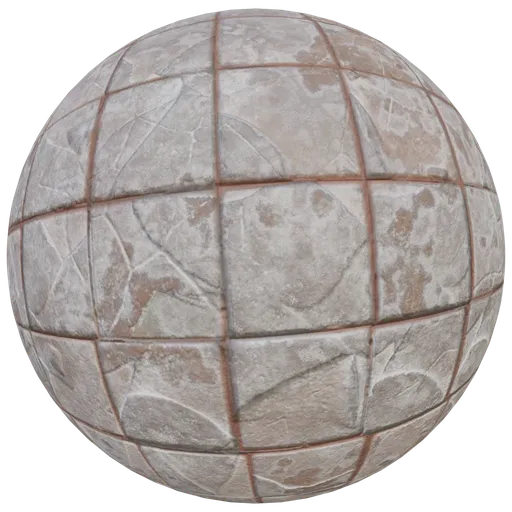 High-resolution PBR texture of distressed white square tiles for 3D modeling and rendering.