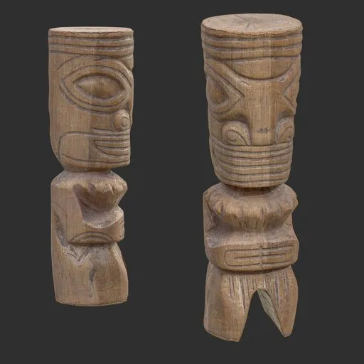Tiki God Totem Relic Statue Aged Wood