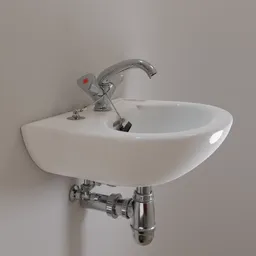 Realistic Blender 3D model of a detailed small sink with faucet and adjustable plug for design projects.