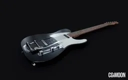 Detailed Blender 3D model of an electric guitar with realistic textures and materials.