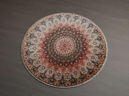 Detailed circular 3D model rug with intricate patterns, optimized for Blender rendering.