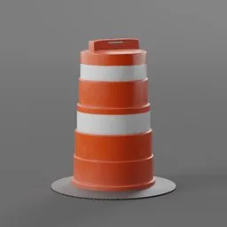 Highly detailed 3D model of a reflective orange traffic barrel, perfect for Blender cityscape rendering.
