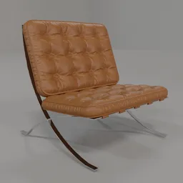 Highly detailed 3D rendering of a leather upholstered Barcelona Chair with steel frame, suitable for Blender 3D projects.