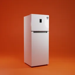 "Get the Samsung RT6000K Kitchen Appliance 3D Model for Blender 3D. This tall and slender organic biomass refrigerator showcases a square nose and stands out in blueberra and orange. Official product photo rendered in Redshift with V-Ray and full body mascot."
