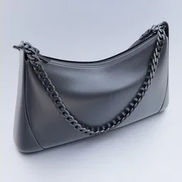Realistic 3D-rendered black leather handbag with detailed metal chain strap suitable for Blender modeling projects.