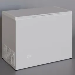 Detailed 3D model of a white chest freezer with real dimensions, suitable for Blender rendering.