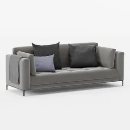 Highly detailed grey 3D sofa model with cushions, designed for Blender rendering.