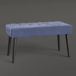 High-quality 3D model of a blue velvet indoor bench, with customizable texture for Blender rendering.