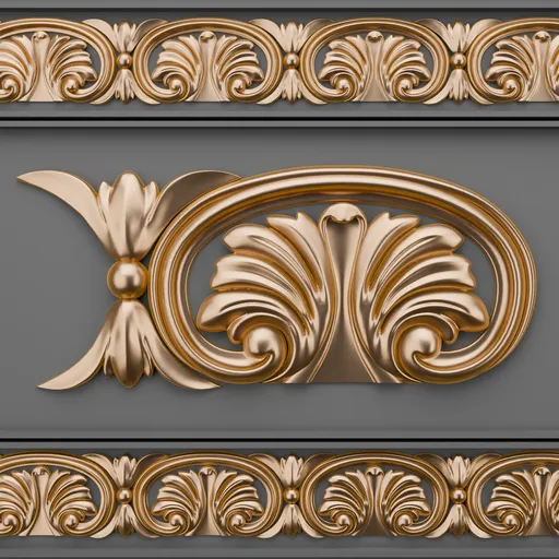 Intricate golden 3D modeled trim ornament for efficient scene detailing in Blender.
