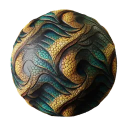 High-resolution PBR 3D material with a dragon skin pattern for Blender, seamless 2K texture.
