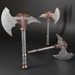 Detailed low poly 3D ax model with high-quality metal textures for use in war game designs and digital environments.
