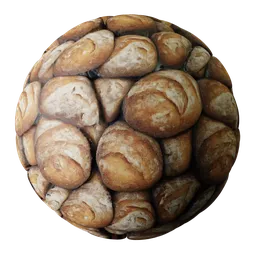 High-resolution PBR texture of crusty rustic bread, perfect for realistic 3D food scenes in Blender and similar applications.
