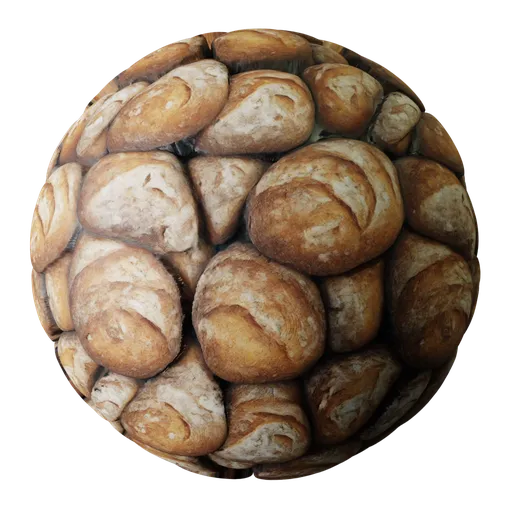 High-resolution PBR texture of crusty rustic bread, perfect for realistic 3D food scenes in Blender and similar applications.