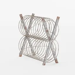 Low-poly 3D barbed wire with wooden posts optimized for Blender, suitable for war scenes, customizable curves.