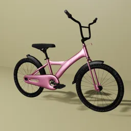 Pink 3D rendered bike model with black wheels, optimized for Blender rendering and animations.
