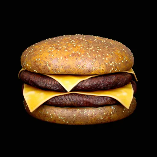 Detailed 3D hamburger with realistic textures, perfect for Blender rendering.