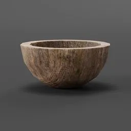 "Medieval kitchen decor: Birch wooden bowl 3D model for Blender 3D. Weathered and burnt texture with empty edges and hyper-realistic aesthetic."