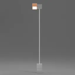 "Minimalist 3D-rendered floor lamp with a sleek white design and contrasting orange light, suitable for Blender 3D projects."