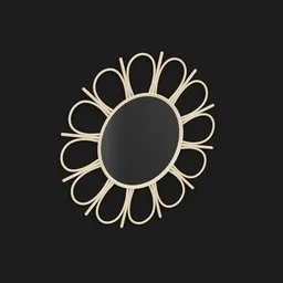 "Mirror Circular with Rattan Flower, a stunning 3D model for Blender 3D. This unique design features a black and white mirror with a beautiful flower pattern, offering a blend of elegance and modernity. Created using Blender 3D software, this 3D model is perfect for those who seek exquisite craftsmanship and intricate details."